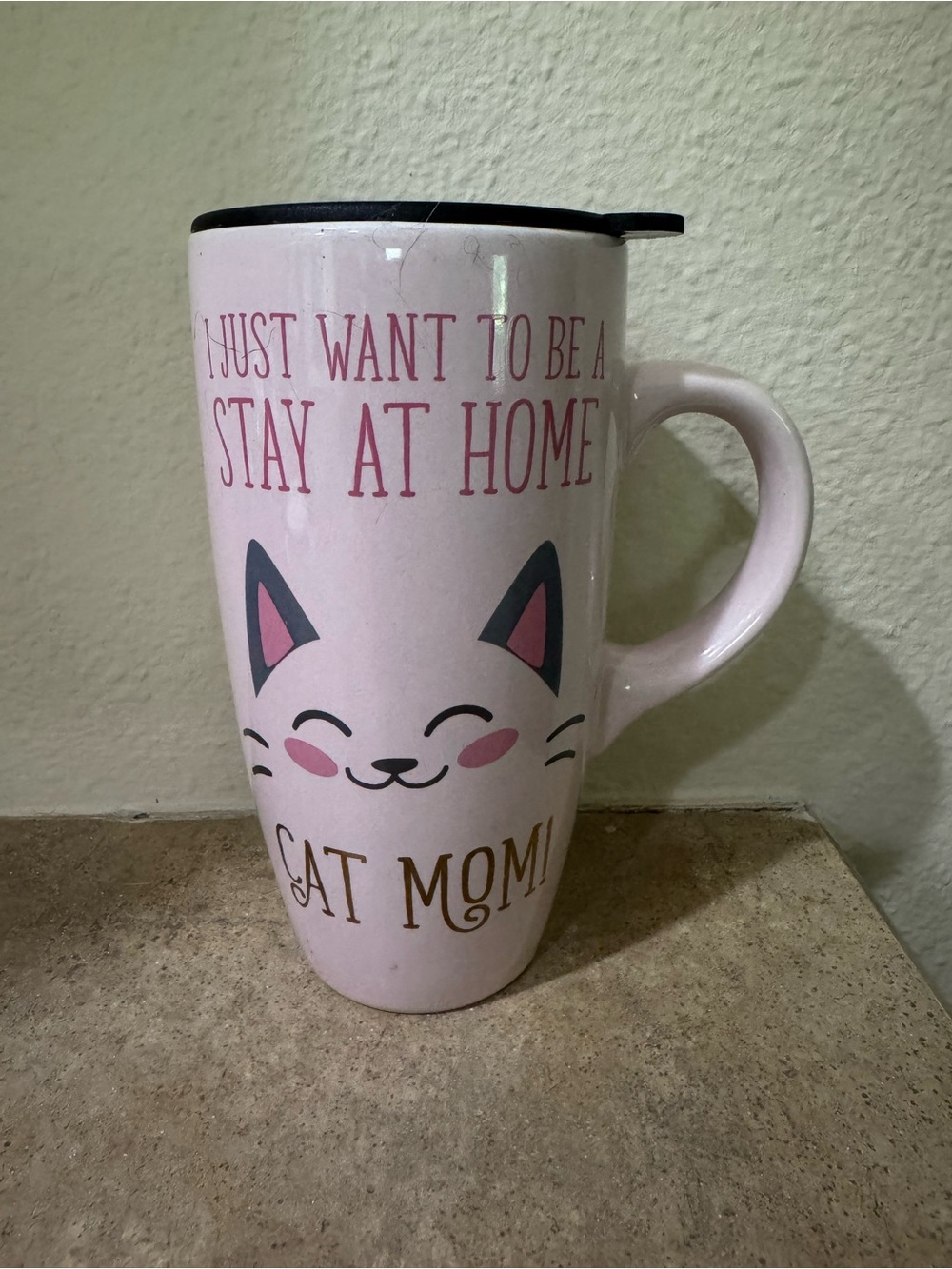 Sheffield Home Pink "Stay at Home Cat Mom" Ceramic Travel Mug with Black Lid
